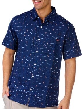 NWT Salt Life Men's Fish Print Woven Short Sleeve Shirt SZ S